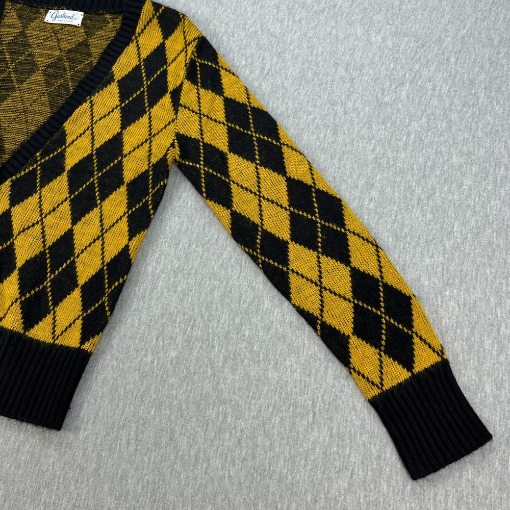 Vintage Garland Argyle Cardigan Sweater Womens S Yellow Black Orlon Acrylic 60s - Picture 3 of 10